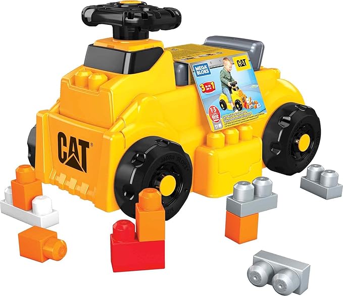MEGA BLOKS First Builders Cat Toddler Building Blocks Toy Set, Build ‘n Play Ride-On with 11 Pieces and Storage 1+ Years
