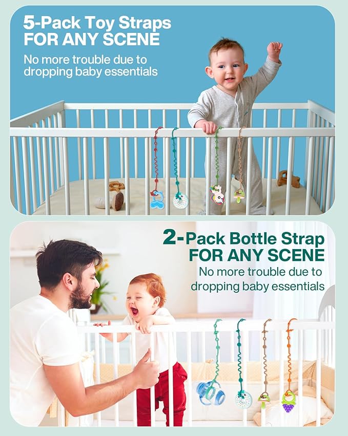 Toy Straps for Baby, 5pcs Adjustable Toy Holder for Stroller Accessories (7- Pack)