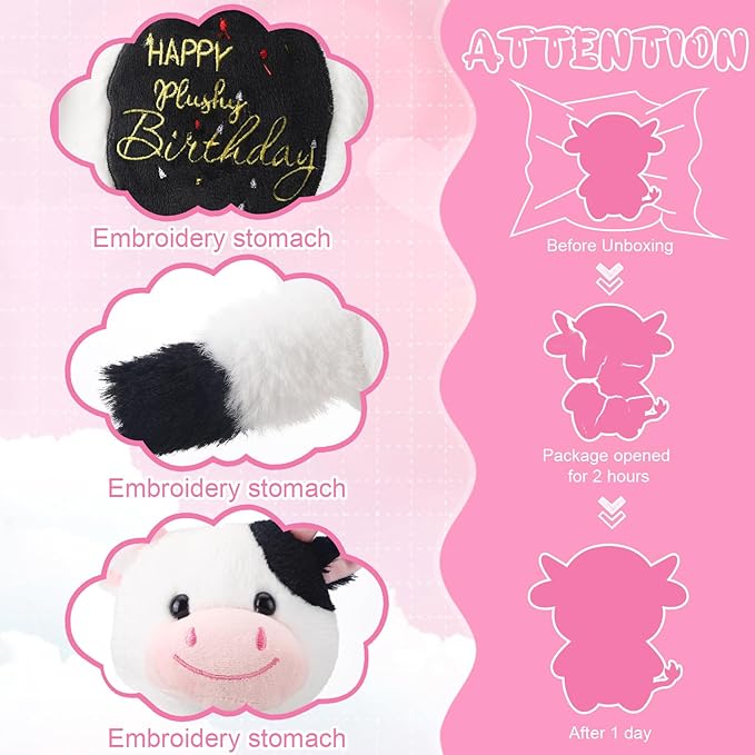 HyDren 9.8" Happy Plushy Birthday Cow Toys Cow Stuffed Animals
