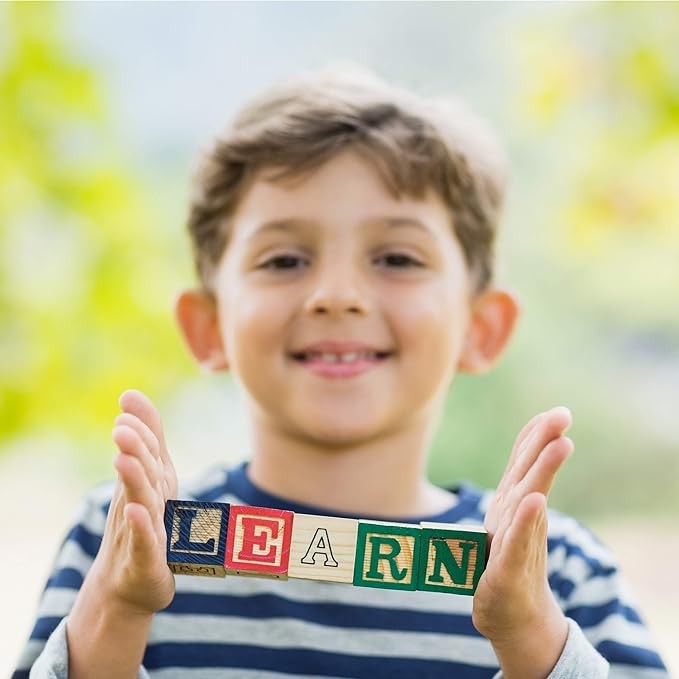 Hey! Play! ABC and 123 Wooden Blocks- Alphabet Letters and