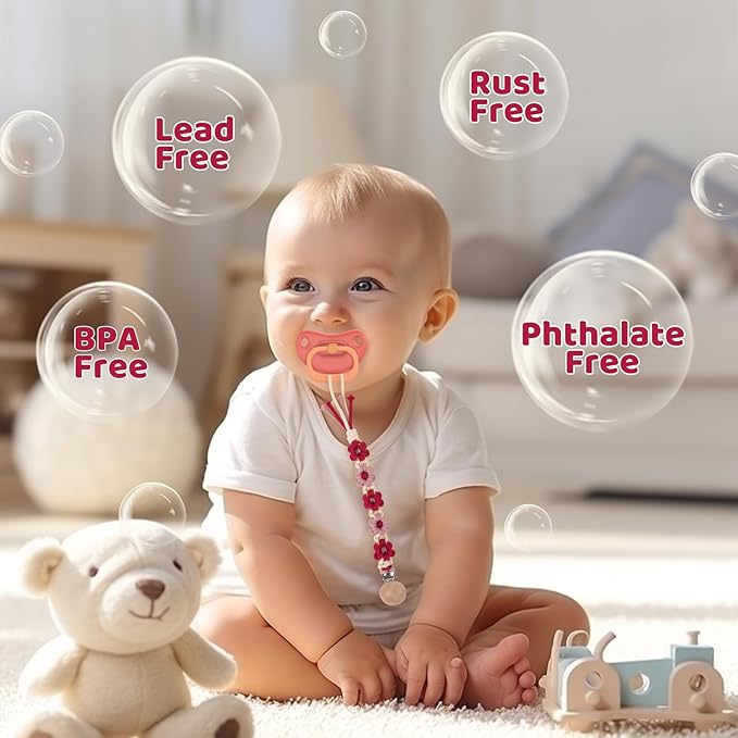 Pacifier Clip for Boys Girls Floral Daisy Macrame Baby Paci (1pack:Red Daisy)