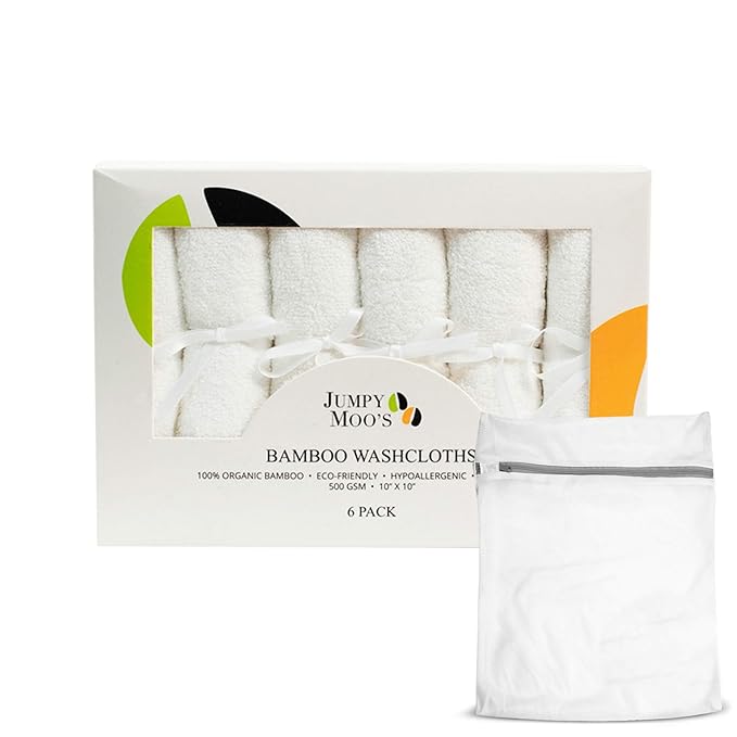 Jumpy Moo's Baby Washcloths - 100% Rayon from Bamboo, Ultra Thick 10x10 inches