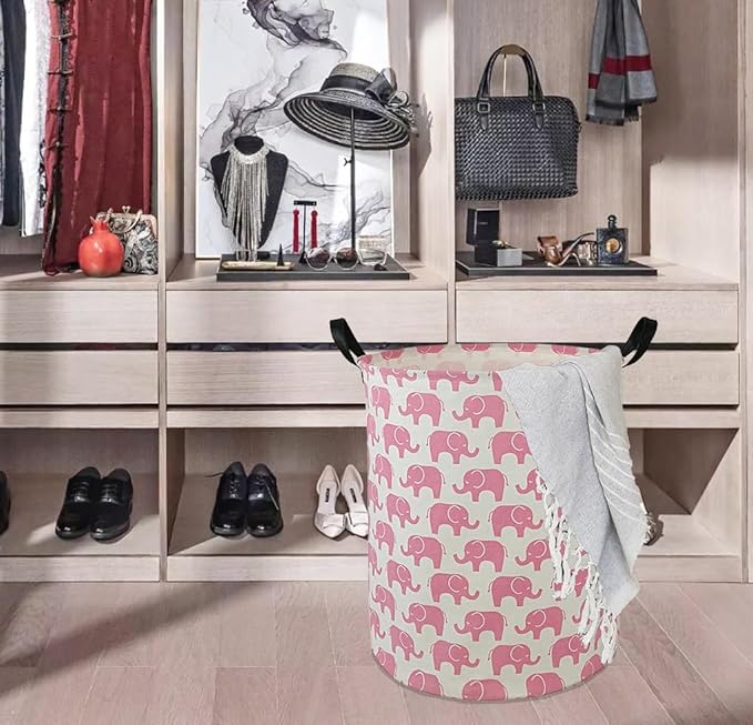 Round Pink Color Laundry Hamper Storage Basket Organizer Hamper Storage