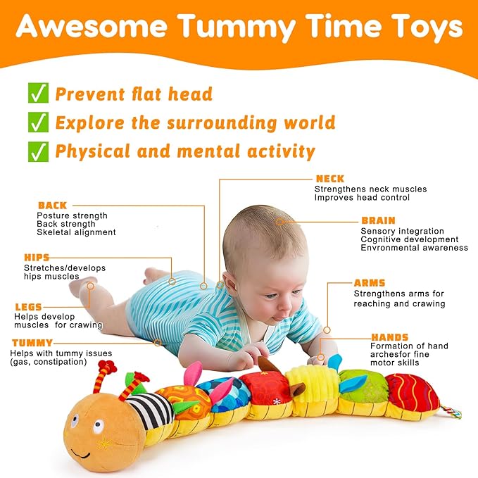 Baby Sensory Caterpillar Toys 0-3 Month Music Animal Stuffed Plush 0-3-6-12 Month 9-12 Month