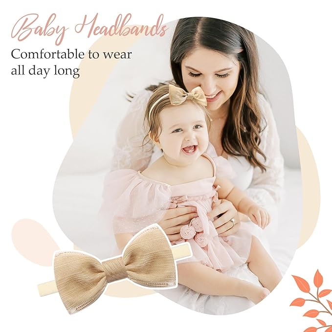 Soft Stretchy Nylon Headbands Handmade Hair Bands for Baby Girls Newborn Infant Toddler竊뉰eige"