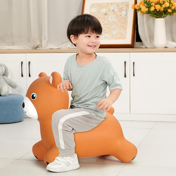 INPANY Bear Bouncy Hopper Toys for 2 Year Old Boy, Toddlers Inflatable Animal Hopping Horse 3 4