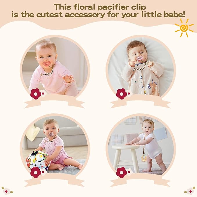 Braided Pacifier Clip for Boys Baby Girls Floral Daisy Macrame