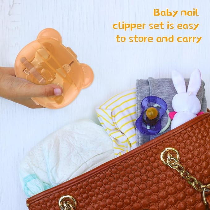 Baby Nail Kit, Baby Manicure Kit and Pedicure Kit with Cute Bear Shape Case, 4-in-1 Kit with Baby Nail Clipper, Scissor, Nail File & Tweezer for Newborn, Infant, Toddler, Mothers Day Gifts(Yellow)