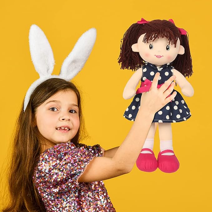 Linzy Toys, 16'' Betty Soft Plush Rag Doll with Polka Dots Dress (92640AZUL)
