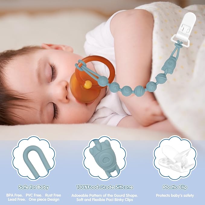 4-Pack Silicone Pacifier Clips’╝ÜOne-Piece Baby Pacifier Clip, 100% Food Grade Silicone