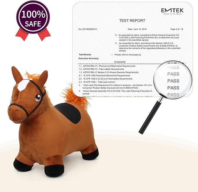 INPANY Bouncy Horse Toys for 1 2 Year Old Boy Birthday Gifts, Toddlers/Kids Brown Plush Hopping Toy 3 4