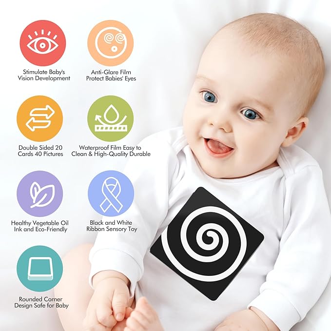 Baby Flash Cards Black and White Cards for 0-3 Months, High Contrast Baby Toys for Newborn