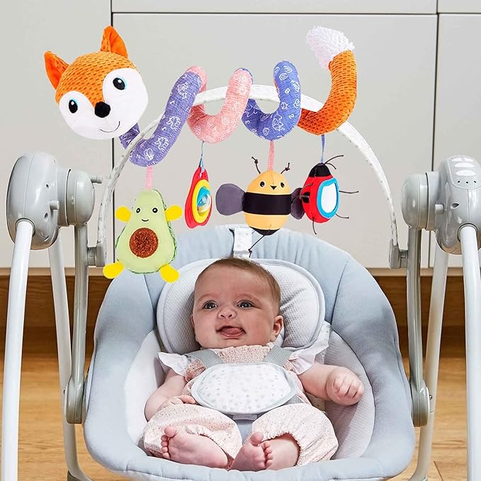 Car Seat Toys, Baby Toy 3-6 Month Carseat Stroller Toys Infant Spiral Activity Toy 0-6 Months, Hanging Toys for Babies Newborn Boys Girls 0-6-12 Months - Orange Fox