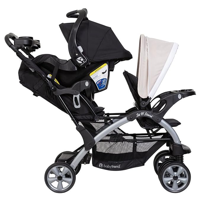 Baby Trend Infant and Toddler Double Stroller & Car Seat Combo, 2 Pc Set, Khaki - Portable and Lightweight Stroller Duo and Car Seat Travel System Tandem