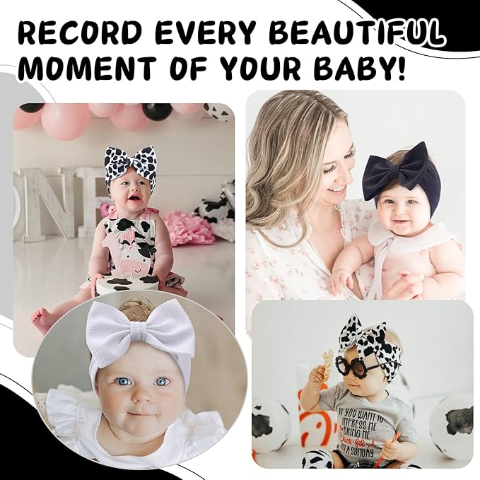 Cow Baby Bows, 3pcs Western Cowgirl Elastic Nylon Headbands for Baby Girls