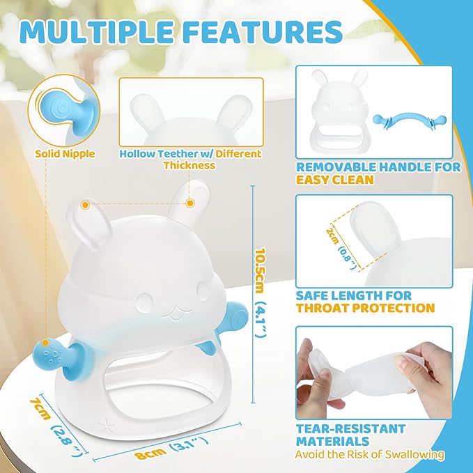 Orzbow Bunny Teething Toys for 3-12 months Baby Teether Bpa Free Food Grade Silicone, Easy to Grip Anti-Drop Hand Teething Mitten