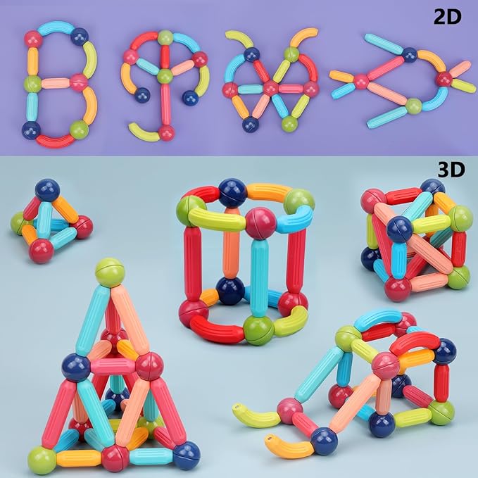 COUOMOXA 74 PCS Magnetic Blocks Sticks Construction Building, Learning Education Stem Preschool Toddler Kids Toys for 3+ Year Old