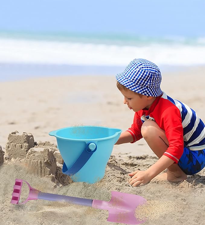 IOKUKI Long Shovels Sand Toys Set with Mesh Bag Including Dump Truck, Beach Buckets (15 PCS) 3+