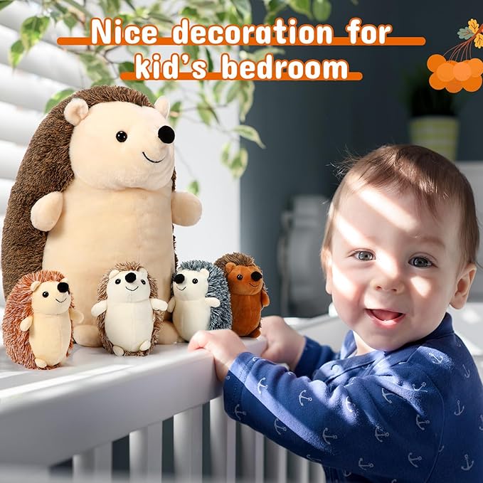 Hiboom 5 Pieces Hedgehog Stuffed Plush Toys, 14 Inch Mommy 4 Cute