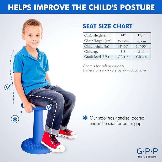 '-Dynamic-, Kid Wobble Stool Pair, Wiggle Chair Flexible Seating for Preschool & Elementary Classroom, Improves Focus, Posture & ADHD/ADD-Blue 17.7 Hight' Stools Pack of 2