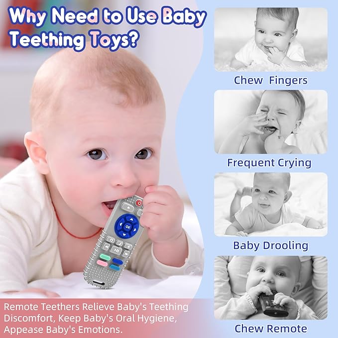 AiTuiTui Teething Relief Teethers Toys for Babies 3 6 9 12 Months Gifts, Silicone Sensory Remote Control Baby Teether Toy for Babies Newborn Infant Boy Girl Autism Toys