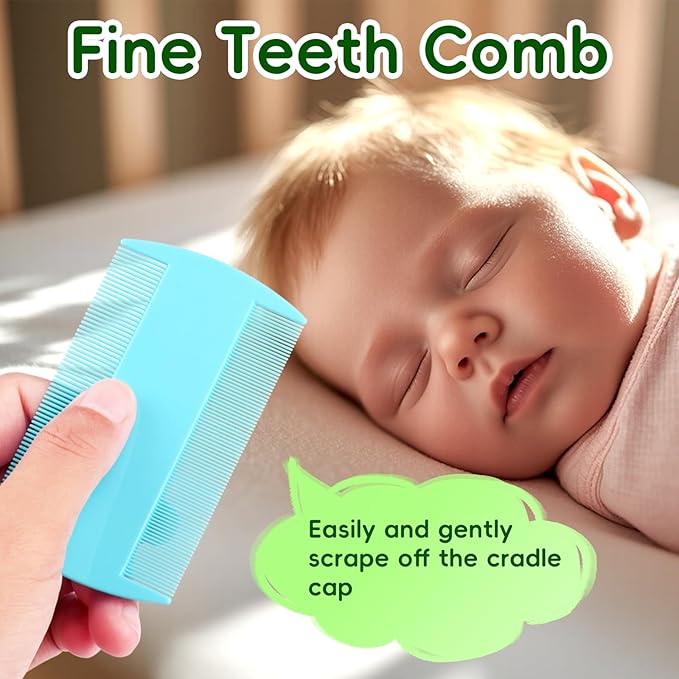 Cradle Cap Brush for Babies, Baby Bath Essentials with Silicone Scrubber Bath Sponge Dual-Sided Comb for Newborns Toddlers Boys Girls (Green, Set of 5)