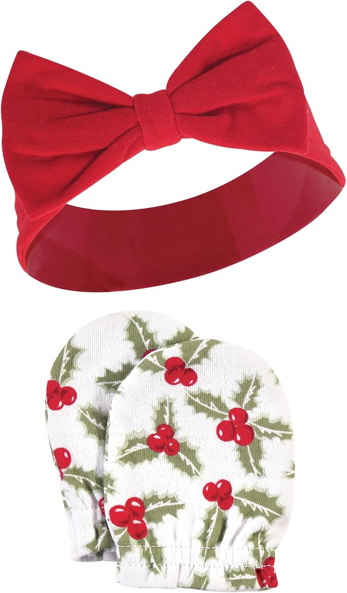 Hudson Baby Baby Girls' Cotton Headband and Scratch Mitten Set