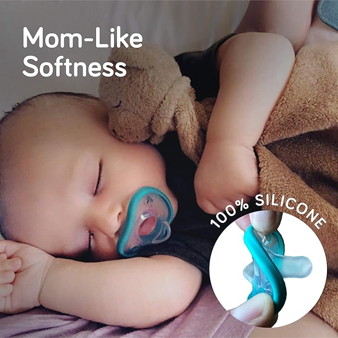 Nanobebe Baby Pacifiers 0-3 Month - Orthodontic, Curves Comfortably with Face Contour 100% Silicone 2pk,Grey
