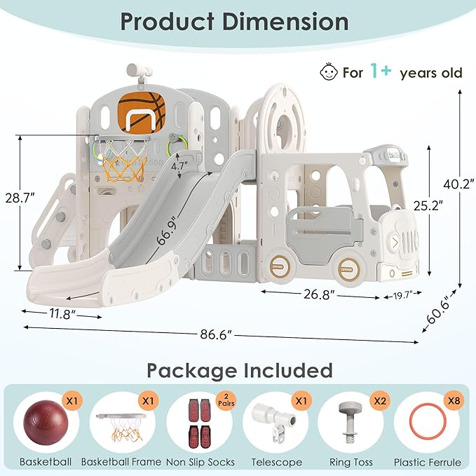10 in 1 Toddler Slide, Baby Slide for Toddlers Age 1+ with Ring Toss