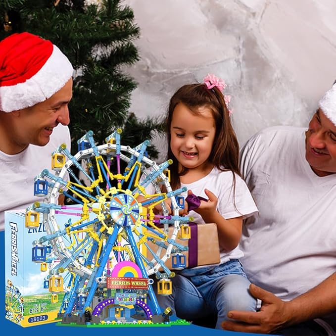 Upgrade Rotating Ferris Wheel Building Blocks Set Toys for Kids with Light Carnival Amusement Park Construction Kits Birthday Halloween for Boys Girls(813pcs)