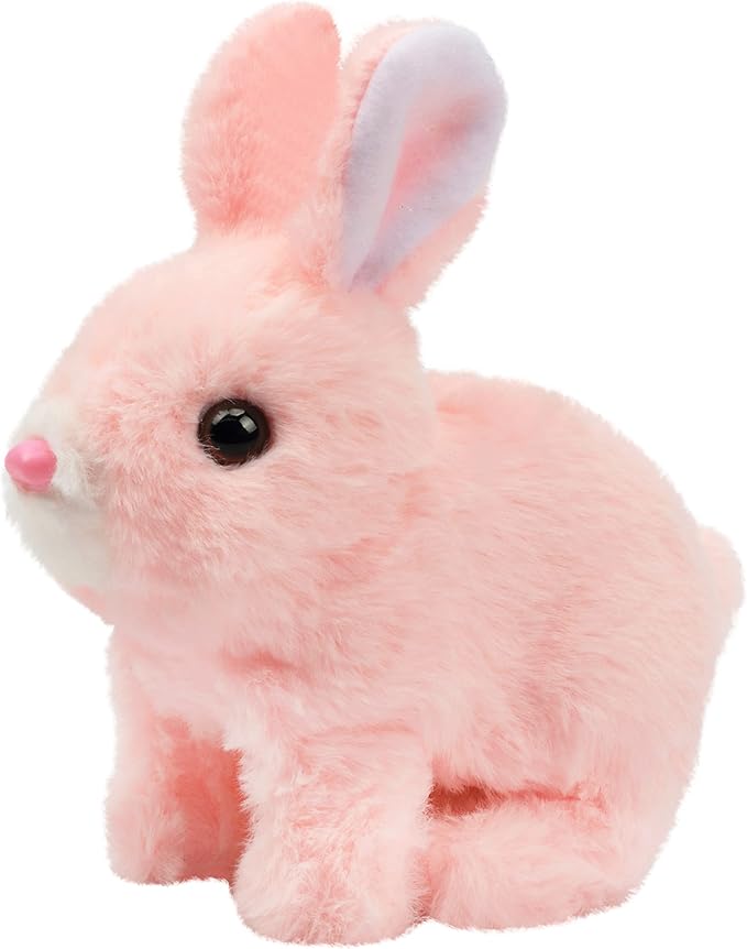 Hopearl Hopping Rabbit Interactive Electronic Pet Plush Bunny Toy with Sounds and Movements Animated Walking Wiggle Ears Twitch Nose Gift for Toddlers Birthday, Pink 7''