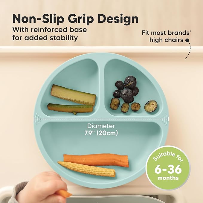 KeaBabies Suction Plates for Baby, Toddler - 3-Pack 100% Silicone Toddler Plates, Divided Baby Plates with Suction, Silicone Plates for Baby, Kids, BPA-Free, Microwave, Dishwasher Safe (Amaze)