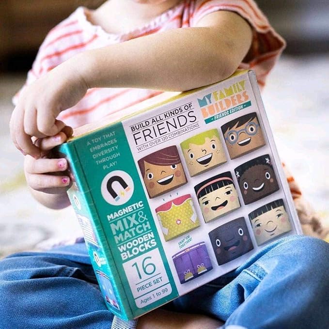 16-Piece Multiracial Magnetic Friends Play Set β Wooden Diversity Building Blocks for Kids β SEL Toy Promoting Cultural Inclusion & Creative Play