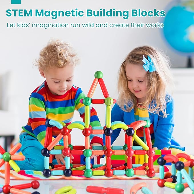 BAKAM 160PCS Magnetic Building Blocks for Kids Ages 4-8, STEM Construction Toys for Boys and Girls