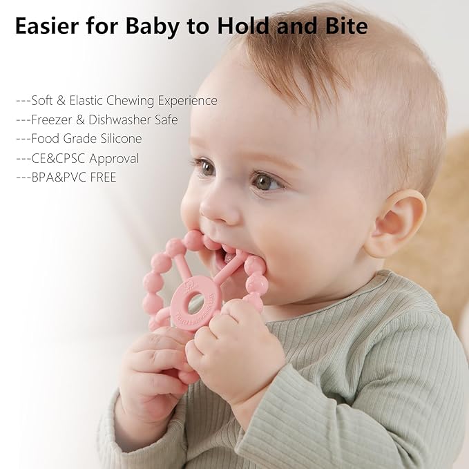 3 Pack Ring Teether, Silicone Teething Ring Toys for Babies 0-6 Months 6-12 Months 12-24 Months,