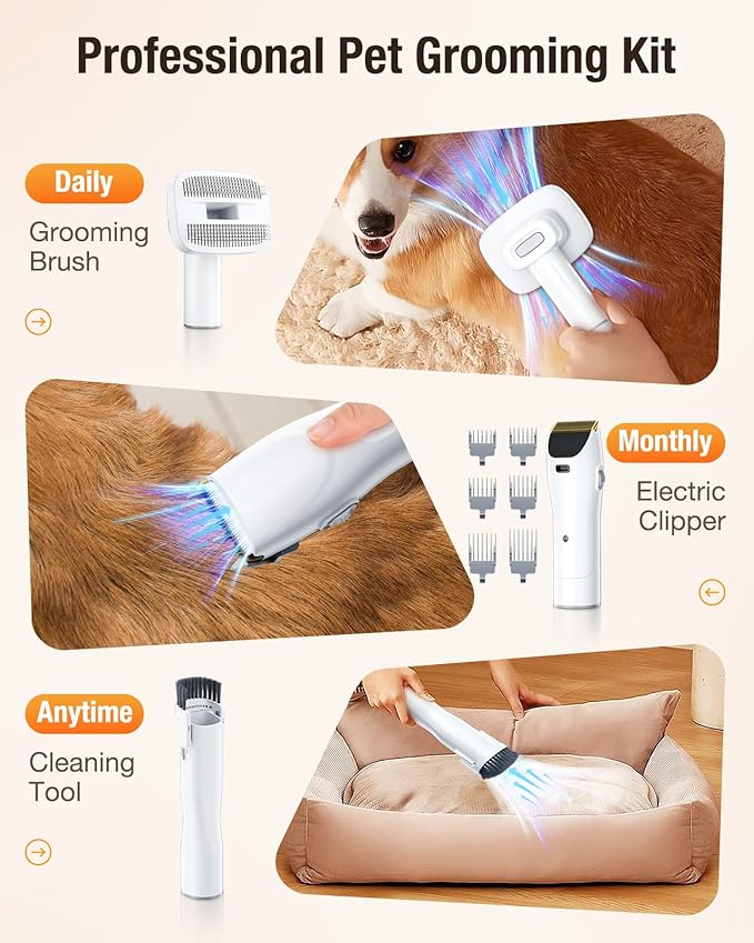 LABIGO Dog Grooming Vacuum, 12000Pa Dog Hair Vacuum with Pet Clipper, 1.8L Pet Vacuum for Shedding Grooming Trimming, 3 Suction Modes Grooming Kit with 4 Grooming Tools for Cats