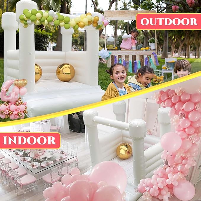 White Bounce House 8x8x8 FT Inflatable Indoor Bounce House 3-12,PVC White