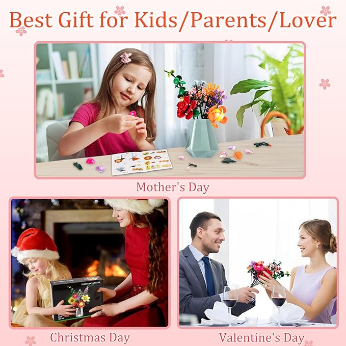 Flowers Bouquet Building Toy, 845Pcs Office Home Decor Botanical Collection Flowers Building Set