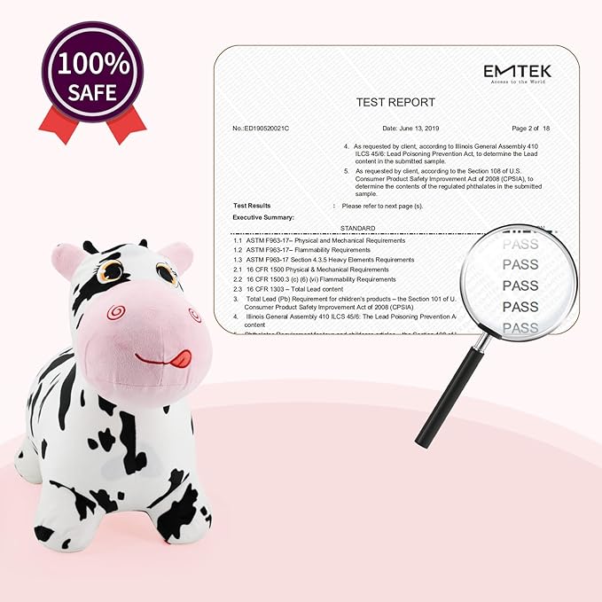 INPANY Bouncy Cow farm Animal Hopping Toys for 2 Year Old Girl gifts, Plush Kids Inflatable Jumping Horse 3 4