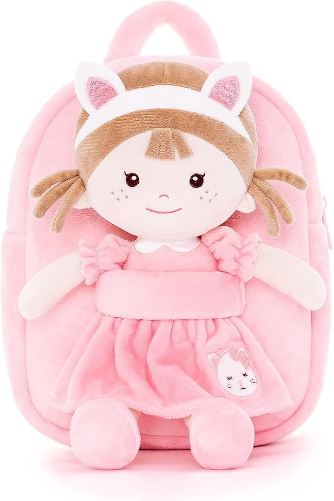 Onetoo Toddler Backpack Kids Backpacks with Soft Plush Baby Dolls 9.5"