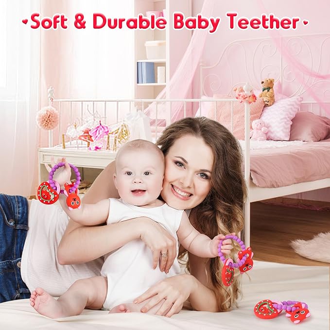 NPET Baby Valentines Teething Toy, Cute Bear & Red Heart Teeting Ring Infant Baby Teething