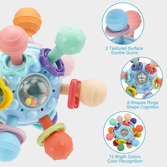 TOHIBEE Baby Montessori Sensory Toys for 0-6 6-12 Months, Food Grade Teething Toys for Babies 0 3 6 9 12 18 Months 1 2