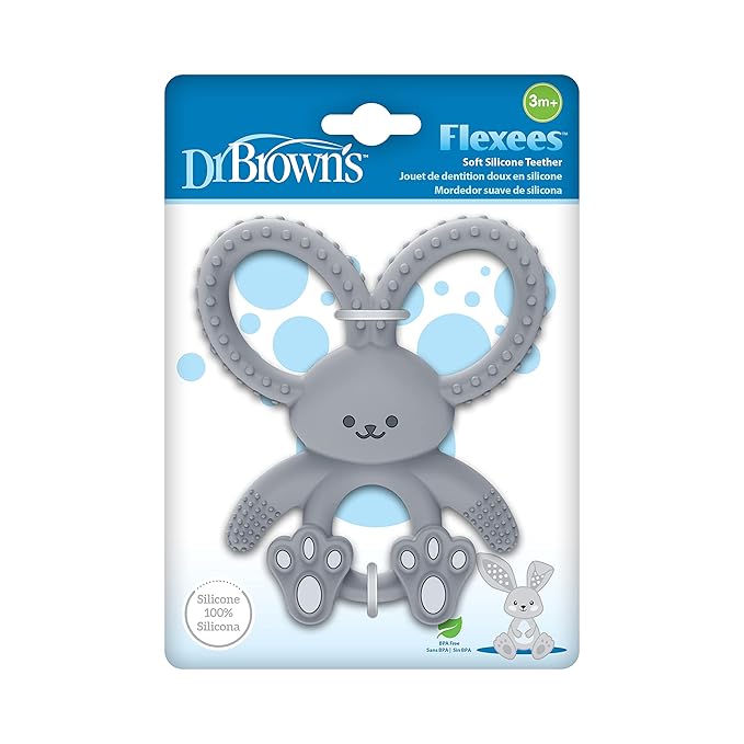 Dr. Brown's Flexees Gray & Pink Bunny Silicone Baby Teethers, BPA Free 3 Months+