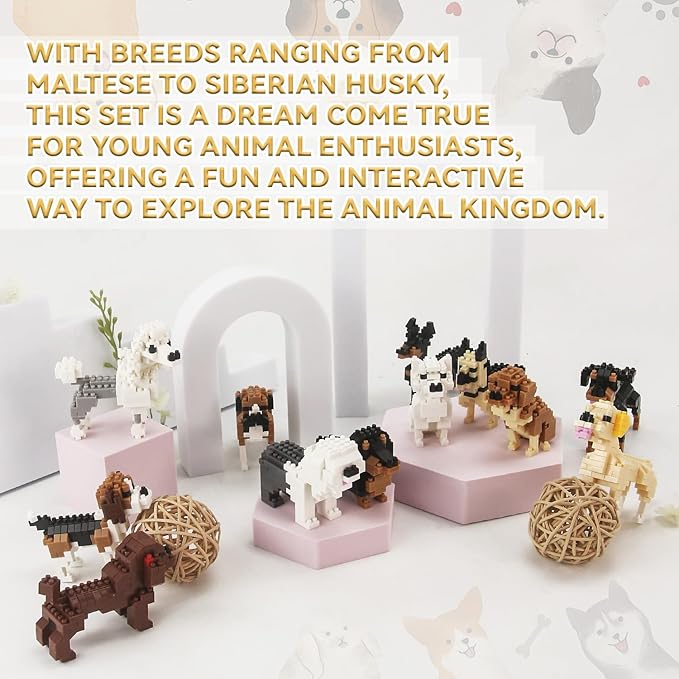 BOROLA Pet Dog Building Blocks Set Educational Toy Realistic Fun Animal Assembly Kit Toys Games(Hokkaido Dog Blocks)