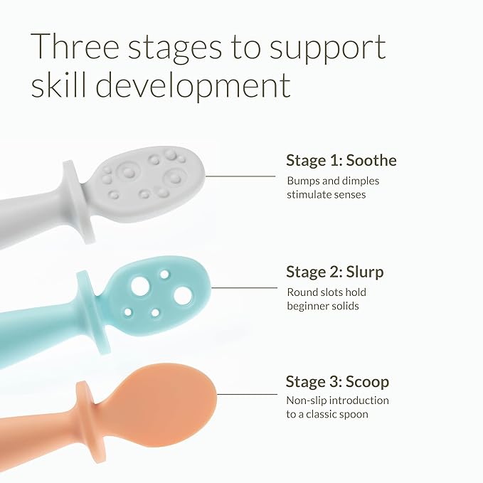 Kiinde Silicone Baby Spoons | Set of 3 Toddler Utensils for Teething & Baby Led Weaning | Developmental Meal Set of Non-Toxic Self Feeding Baby Utensils & Spoons | For Kids Ages 0-12 Months & Beyond