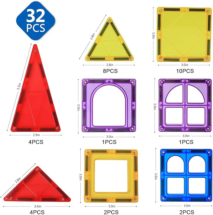 MAGBLOCK Magnetic Blocks - 32 Pcs Magnetic Tiles for Kids Ages 3-5 Magnet Blocks Tiles for Toddlers Magnetic Toys Educational Set