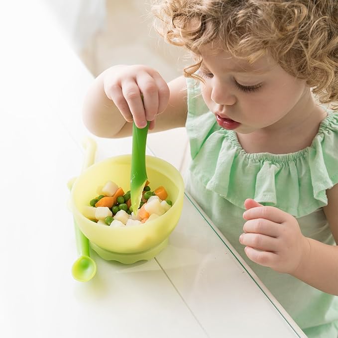 Olababy 100% Silicone Soft-Tip Training Spoon for Baby Led Weaning 2pack (Lemon/Lilac)