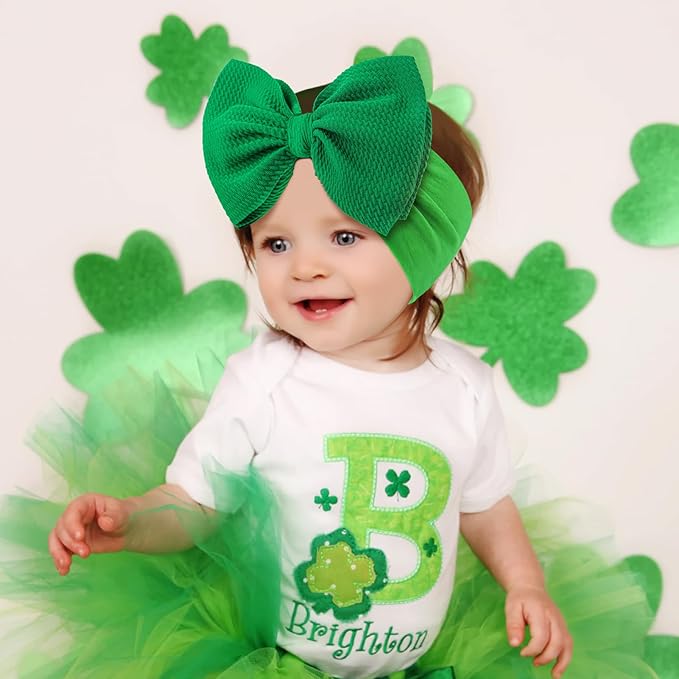 YanJie Hairband, Green Clover St.Patrick's Day Baby Girls Headbands 100% Handmade 1 Set 4.5 Count