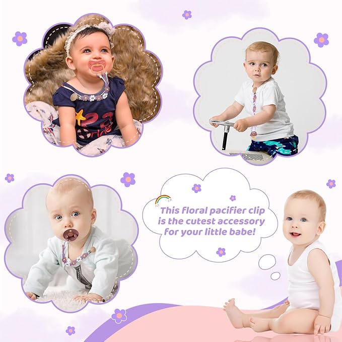 Pacifier Clip for Boys Girls Floral Daisy Macrame Baby Paci (2pack:Pink Daisy
