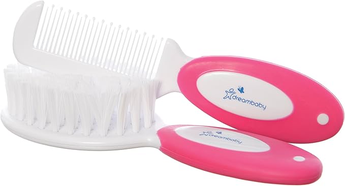 Dreambaby Deluxe Super Soft Bristles Brush and Comb Set - with Easy-Grip Toddler Size Handle - Pink - Model L328